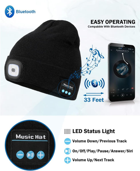 Bluetooth Beanie Hat with LED Light  Wireless Headphones
